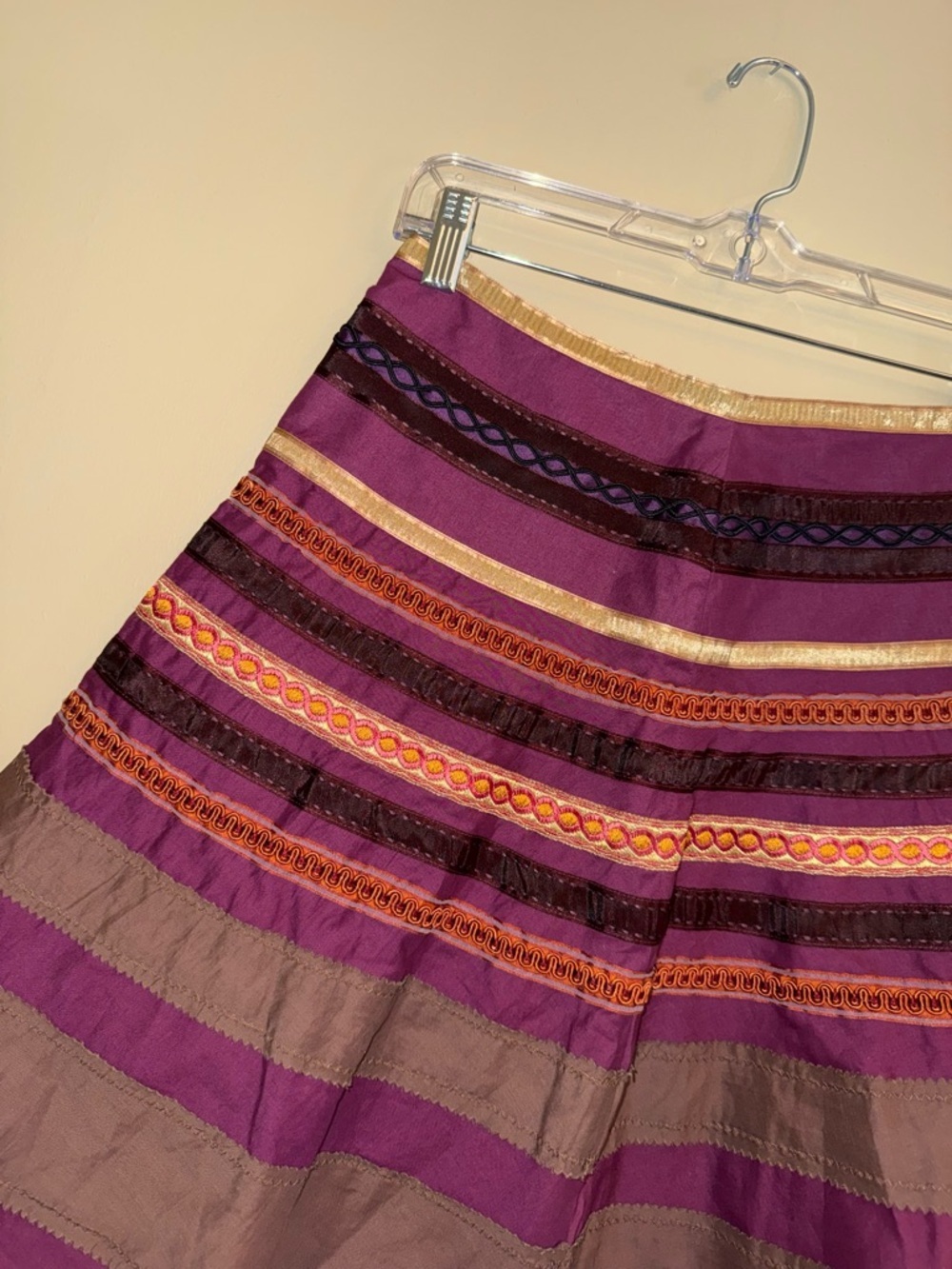 Vintage Style Multico Striped A-line Skirt S Ribbon Trim Embroidery A-Line - Picture 3 of 8